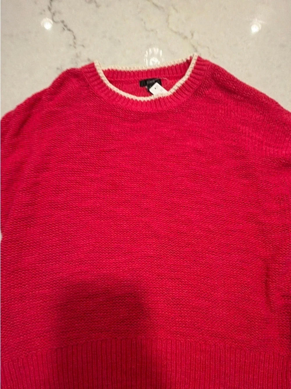 J CREW BERRY with WHITE TRIM Women’s Bright KNIT Crewneck Sweater!! NWT! L